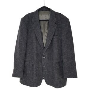 VTG Barrington 46R 100%‎ Wool Tweed Blazer Jacket Sport Coat Gray Plaid 2 Button